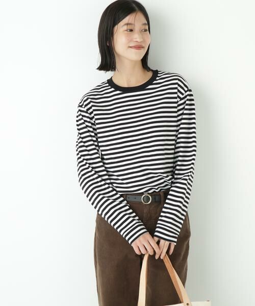 human woman / ヒューマンウーマン カットソー | ◆ゼロロックコットンスムースボーダーカットソー(ホワイト×ブラックボーダー3)