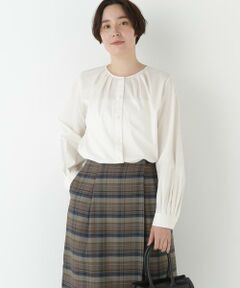 human woman / ヒューマンウーマン シャツ・ブラウス | ◆ノーカラータックブラウス