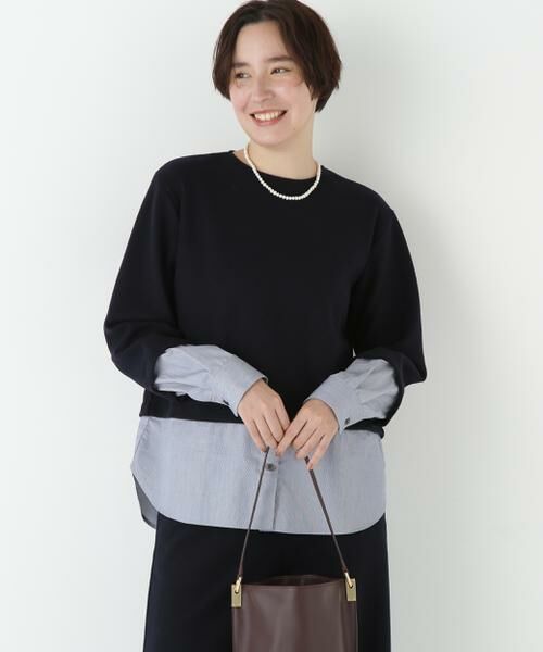 human woman / ヒューマンウーマン カットソー | ◆シャツドッキングミルドジャージープルオーバー(ネイビー)