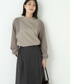 human woman / ヒューマンウーマン カットソー | ◆ポンチ異素材ドッキングプルオーバー