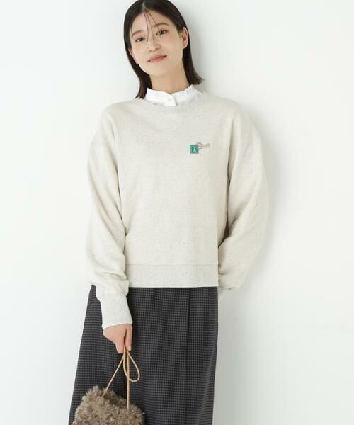 human woman / ヒューマンウーマン カットソー | ◆TSUNAGUロゴトレーナー(ホワイト×グリーン2)