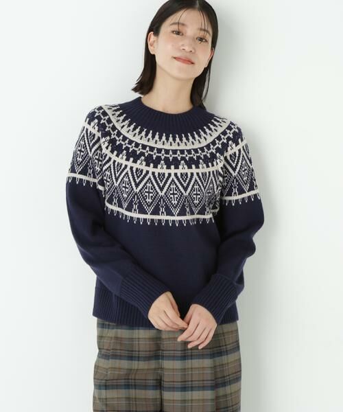 human woman/ヒューマンウーマン ◆ウールアクリル求心ジャカードプルオーバー ネイビー3 M human woman/ヒューマンウーマン ◆ウールアクリル求心ジャカードプルオーバー ネイビー3 M