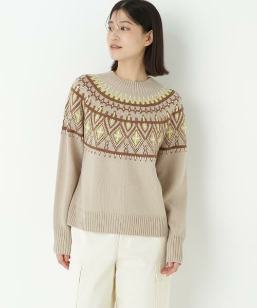 human woman/ヒューマンウーマン ◆ウールアクリル求心ジャカードプルオーバー ベージュ3 M human woman/ヒューマンウーマン ◆ウールアクリル求心ジャカードプルオーバー ベージュ3 M