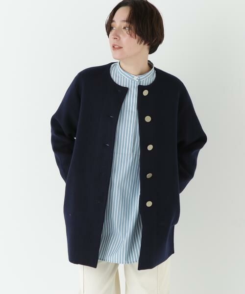 human woman / ヒューマンウーマン アウター | ◆接結ニットコート(ネイビー)