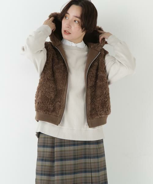 human woman / ヒューマンウーマン アウター | ◆フェイクファージップアップフードベスト | 詳細2