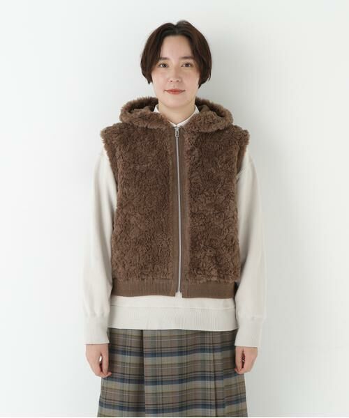 human woman / ヒューマンウーマン アウター | ◆フェイクファージップアップフードベスト | 詳細4