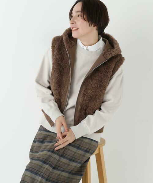 human woman/ヒューマンウーマン ◆フェイクファージップアップフードベスト モカ1 Ｍ