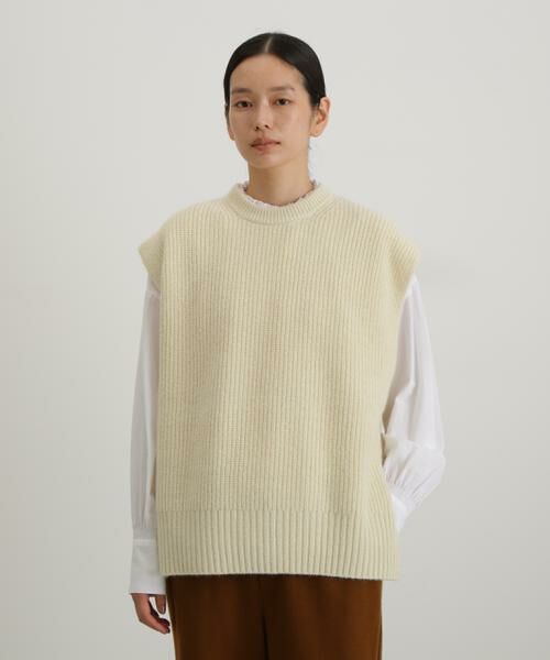 human woman/ヒューマンウーマン ウールFOXシルクニットスリーブレストップス イエロー M human woman/ヒューマンウーマン ウールFOXシルクニットスリーブレストップス イエロー M