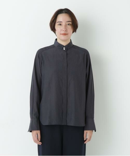 human woman / ヒューマンウーマン シャツ・ブラウス | ストライプローンハイネックシャツ | 詳細3