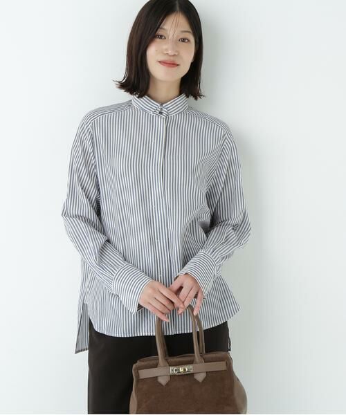 human woman / ヒューマンウーマン シャツ・ブラウス | ストライプローンハイネックシャツ | 詳細7