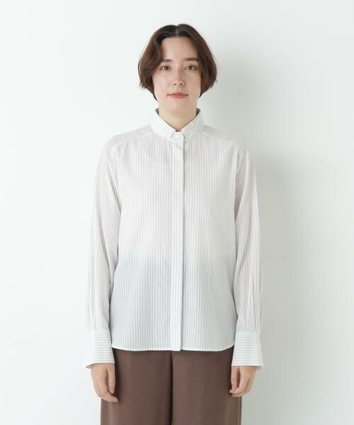 human woman / ヒューマンウーマン シャツ・ブラウス | ストライプローンハイネックシャツ | 詳細19