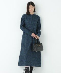 human woman / ヒューマンウーマン ワンピース | プチフラワープリントブラウジングバンドカラーワンピース