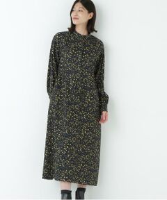 human woman / ヒューマンウーマン ワンピース | プチフラワープリントブラウジングバンドカラーワンピース