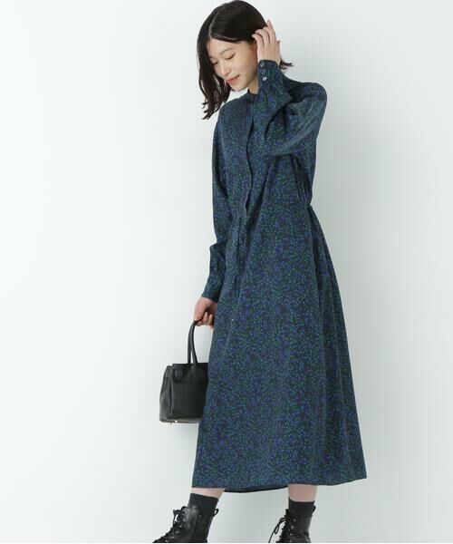 human woman / ヒューマンウーマン ワンピース | プチフラワープリントブラウジングバンドカラーワンピース | 詳細2