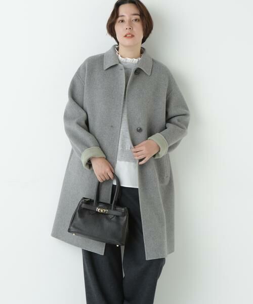 human woman/ヒューマンウーマン ◆リバーシブルステンカラーリバーコート グレー×セージ M human woman/ヒューマンウーマン ◆リバーシブルステンカラーリバーコート グレー×セージ M