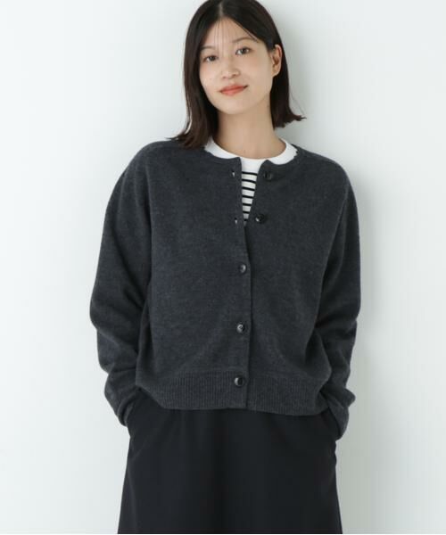 human woman/ヒューマンウーマン ミドルゲージウールクルーネックカーディガン チャコール1 M human woman/ヒューマンウーマン ミドルゲージウールクルーネックカーディガン チャコール1 M