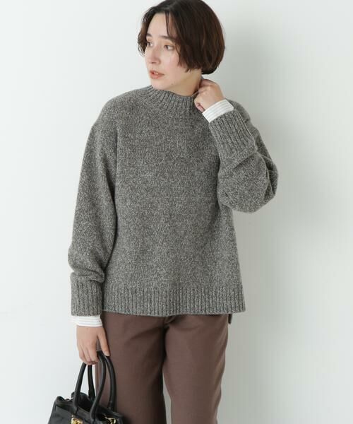 human woman/ヒューマンウーマン ウールローゲージMIXヤーンハイネックプルオーバー チャコール1 M human woman/ヒューマンウーマン ウールローゲージMIXヤーンハイネックプルオーバー チャコール1 M