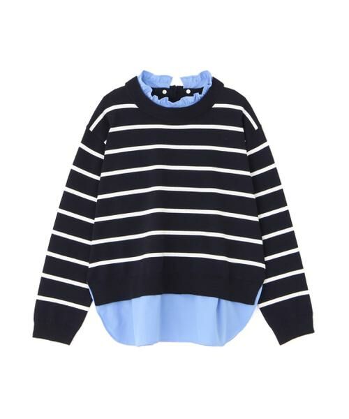 human woman / ヒューマンウーマン ニット・セーター | シャツ地ドッキングプルオーバー | 詳細1