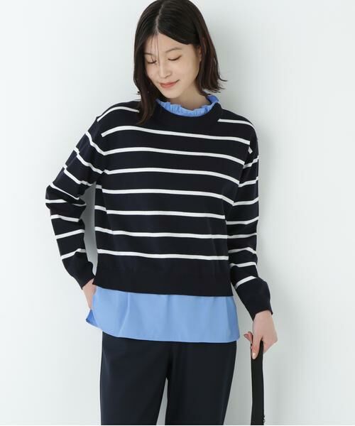 human woman / ヒューマンウーマン ニット・セーター | シャツ地ドッキングプルオーバー | 詳細2