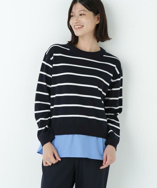 human woman / ヒューマンウーマン ニット・セーター | シャツ地ドッキングプルオーバー | 詳細4