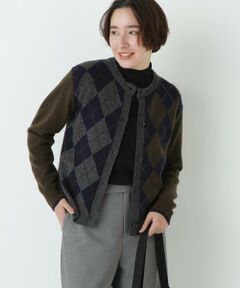 human woman / ヒューマンウーマン ニット・セーター | ウールＭＩＸアーガイルクルーネックカーディガン