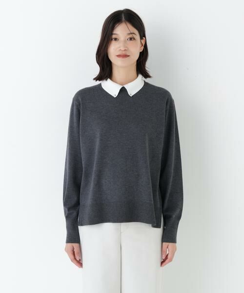 human woman / ヒューマンウーマン ニット・セーター | ◆ハイゲージプレーティング天竺衿付きニット | 詳細12