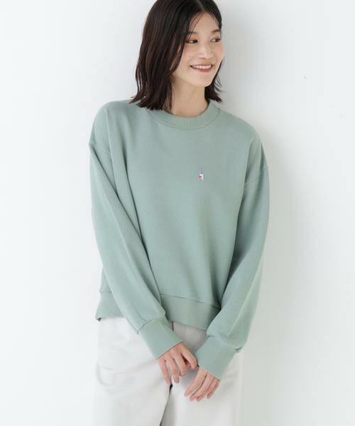 human woman/ヒューマンウーマン ◆モチーフワッペン裏起毛スウェット ミント M human woman/ヒューマンウーマン ◆モチーフワッペン裏起毛スウェット ミント M