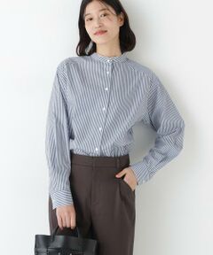 human woman / ヒューマンウーマン シャツ・ブラウス | ◆ドビーストライプレースカラーブラウス