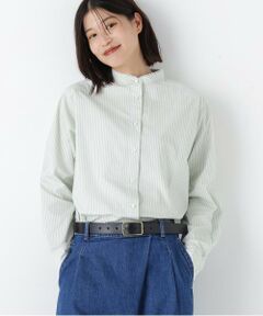 human woman / ヒューマンウーマン シャツ・ブラウス | ◆ドビーストライプレースカラーブラウス