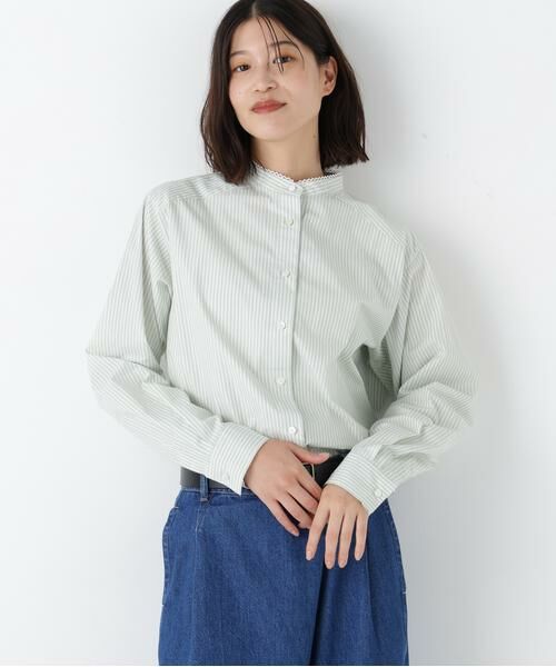 human woman / ヒューマンウーマン シャツ・ブラウス | ◆ドビーストライプレースカラーブラウス | 詳細8