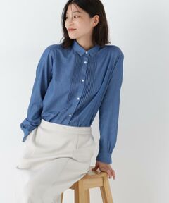 human woman / ヒューマンウーマン シャツ・ブラウス | ◆ライトオンスデニムピンタックブラウス