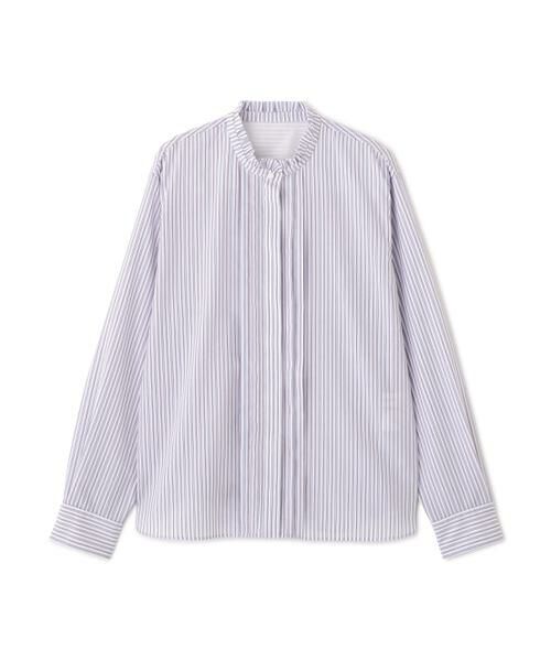 human woman / ヒューマンウーマン シャツ・ブラウス | ◆先染めストライプスタンドフリルブラウス | 詳細1