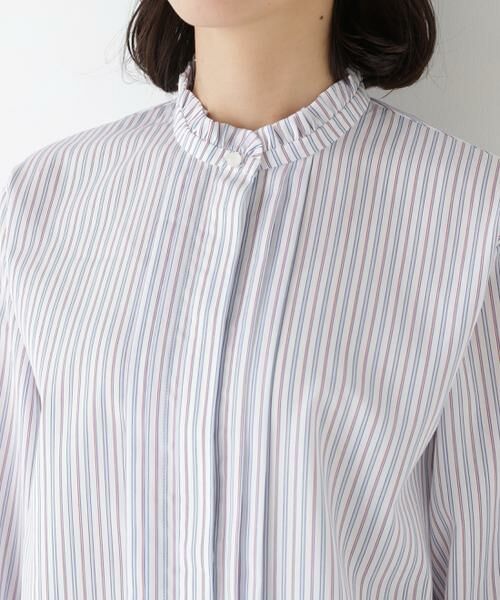 human woman / ヒューマンウーマン シャツ・ブラウス | ◆先染めストライプスタンドフリルブラウス | 詳細6