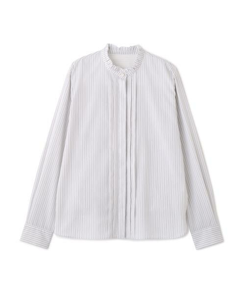 human woman / ヒューマンウーマン シャツ・ブラウス | ◆先染めストライプスタンドフリルブラウス | 詳細12