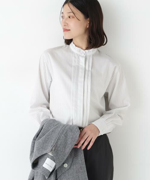 human woman / ヒューマンウーマン シャツ・ブラウス | ◆先染めストライプスタンドフリルブラウス | 詳細13