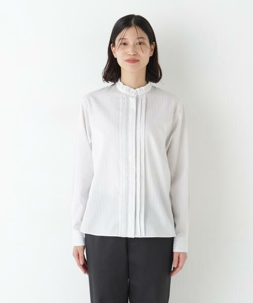 human woman / ヒューマンウーマン シャツ・ブラウス | ◆先染めストライプスタンドフリルブラウス | 詳細15