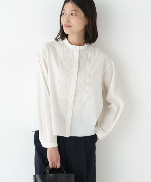 human woman / ヒューマンウーマン シャツ・ブラウス | レースドッキングハンドカラーブラウス | 詳細7