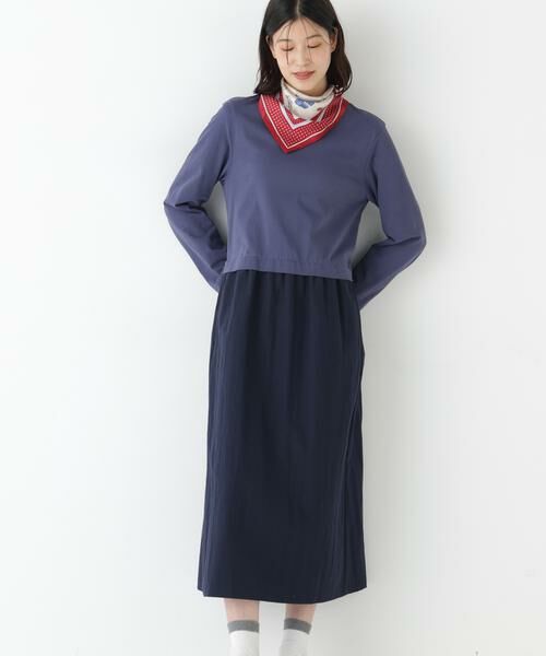 human woman / ヒューマンウーマン ワンピース | ◆ドッキングモックネックプルオーバーワンピース(ブルーxネイビー)