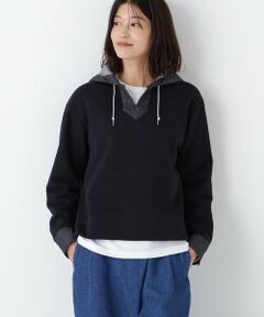 human woman / ヒューマンウーマン カットソー | ◆デニムドッキングフーディープルオーバー