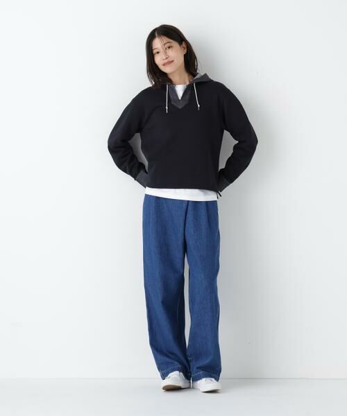 human woman / ヒューマンウーマン カットソー | ◆デニムドッキングフーディープルオーバー | 詳細2