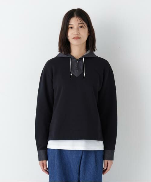 human woman / ヒューマンウーマン カットソー | ◆デニムドッキングフーディープルオーバー | 詳細3