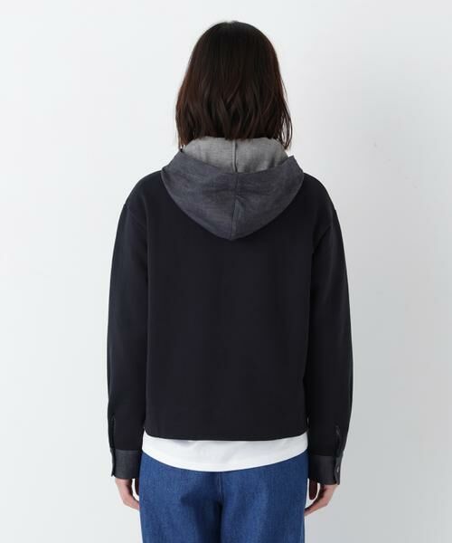 human woman / ヒューマンウーマン カットソー | ◆デニムドッキングフーディープルオーバー | 詳細4