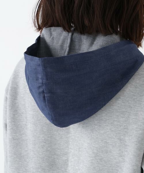 human woman / ヒューマンウーマン カットソー | ◆デニムドッキングフーディープルオーバー | 詳細17