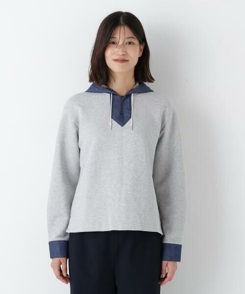 human woman / ヒューマンウーマン カットソー | ◆デニムドッキングフーディープルオーバー | 詳細10