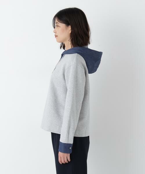 human woman / ヒューマンウーマン カットソー | ◆デニムドッキングフーディープルオーバー | 詳細11