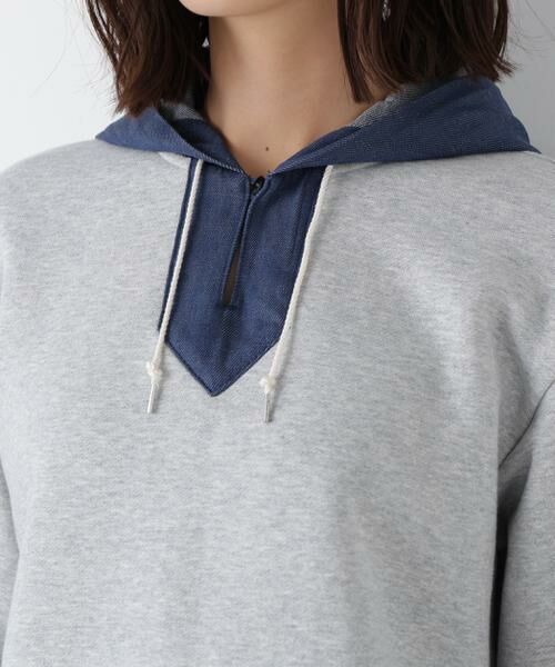 human woman / ヒューマンウーマン カットソー | ◆デニムドッキングフーディープルオーバー | 詳細13