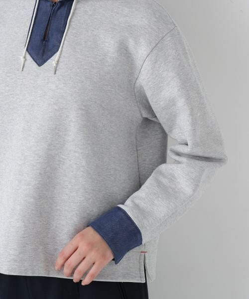 human woman / ヒューマンウーマン カットソー | ◆デニムドッキングフーディープルオーバー | 詳細14