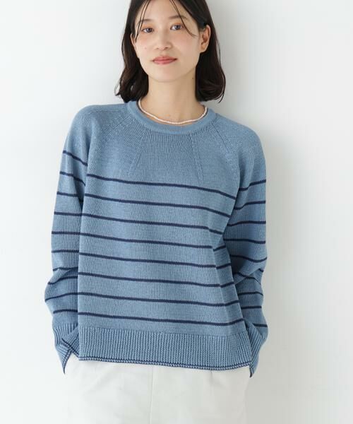 human woman / ヒューマンウーマン ニット・セーター | ◆ギマコットン求心Ｐ／Ｏ（ブルーボーダー3）