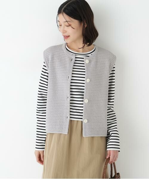 human woman / ヒューマンウーマン ニット・セーター | ◆ギマコットン地柄ベスト（ライトグレー）