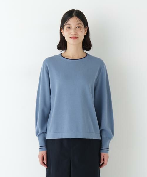 human woman / ヒューマンウーマン ニット・セーター | ◆オーガニックコットン混ライン入プルオーバー | 詳細3